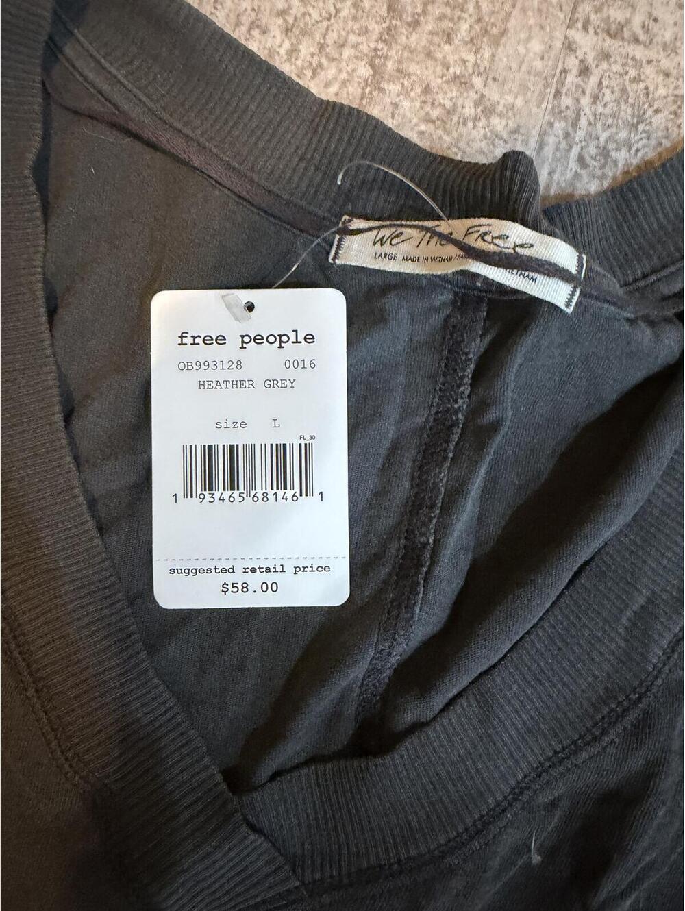 NWT Free People Washed Black V Neck Oversized Cotton Tshirt Large - Picture 2 of 3